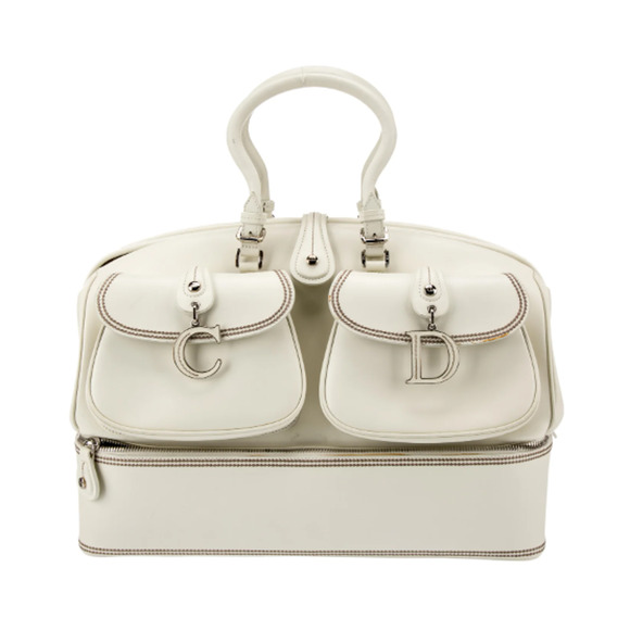 Christian Dior Leather Large Detective Gaucho Saddle Handbag Cream - Picture 1 of 16